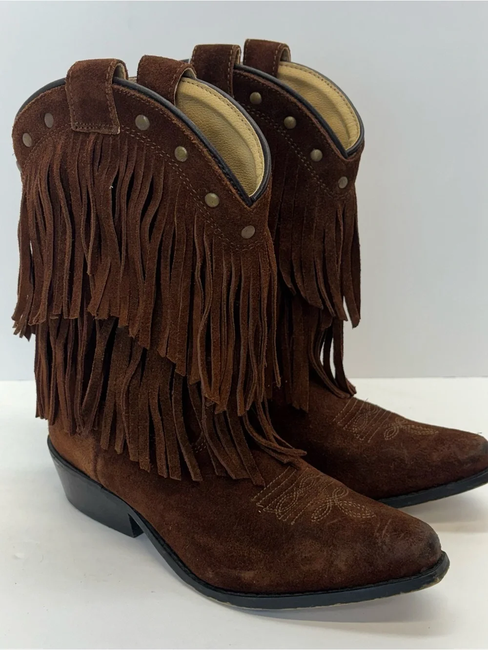 Smoky Mountain Cowboy Brown Leather Fringe Youth Boots Sz 2 Style 204575 Western